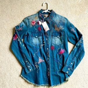 NWT Johnny Was XXS Carmen Frayed Westward Shirt